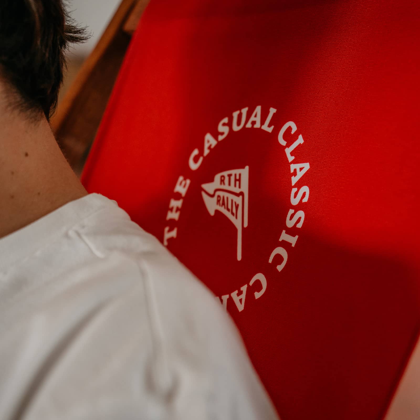 Road to Hell deck chair at event with vintage cars blaenk studio Zurich